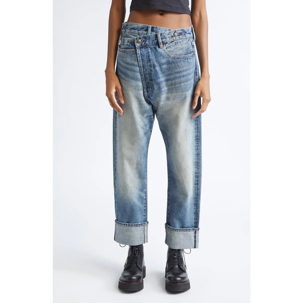 R13 Cuffed Crossover Straight Leg Jeans Blue Size 25